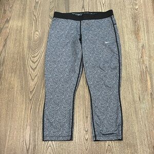 Nike Dri Fit Relay Printed Crop Running Tight Leggings Mid Rise Gray Black Large